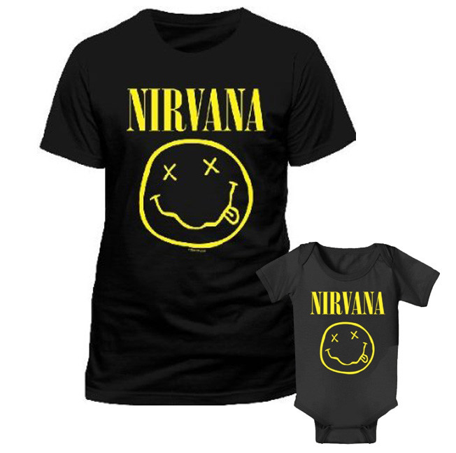 Duo Rockset Nirvana Father's T-shirt & Nirvana Onesie Baby Smiley