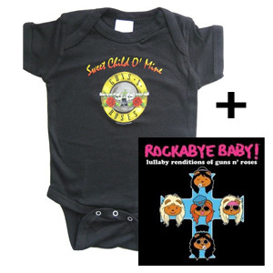 guns and roses romper & Rockabyebaby CD Lullaby Baby CD giftset